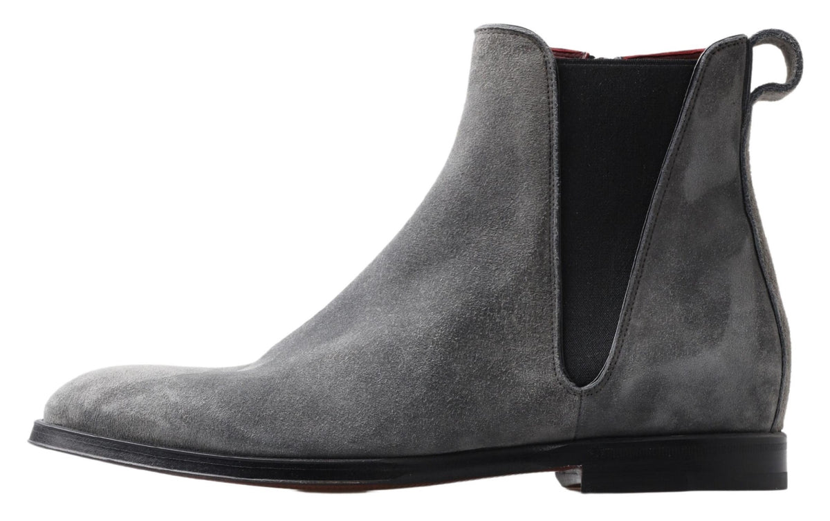 Gray leather men's ankle boots by Dolce & Gabbana with sleek design and sturdy soles, displayed on a neutral background.