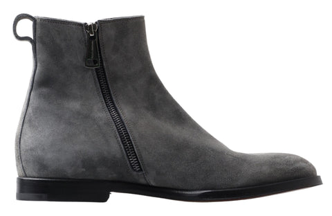 Gray leather men's ankle boots by Dolce & Gabbana with sleek design and classic lace-up style.
