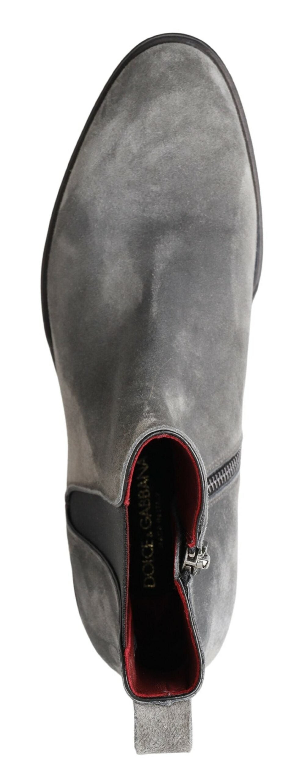 Gray leather men's ankle boots by Dolce & Gabbana, featuring stylish lace-up design and sleek leather finish.