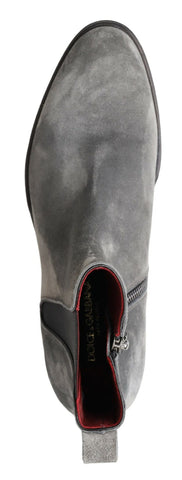 Gray leather men's ankle boots by Dolce & Gabbana, featuring stylish lace-up design and sleek leather finish.