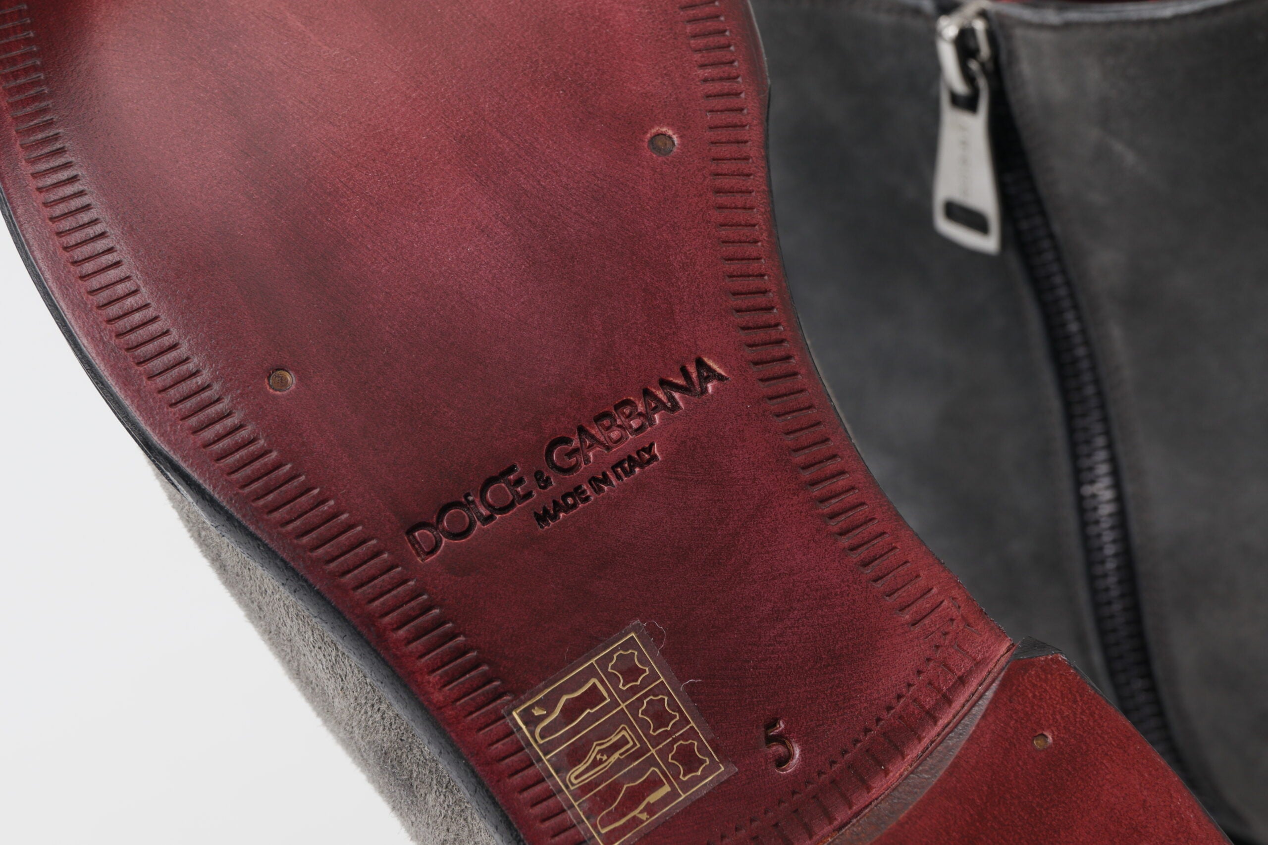 Gray leather men's ankle boots by Dolce & Gabbana with sleek design and sturdy sole, perfect for stylish casual or formal wear.