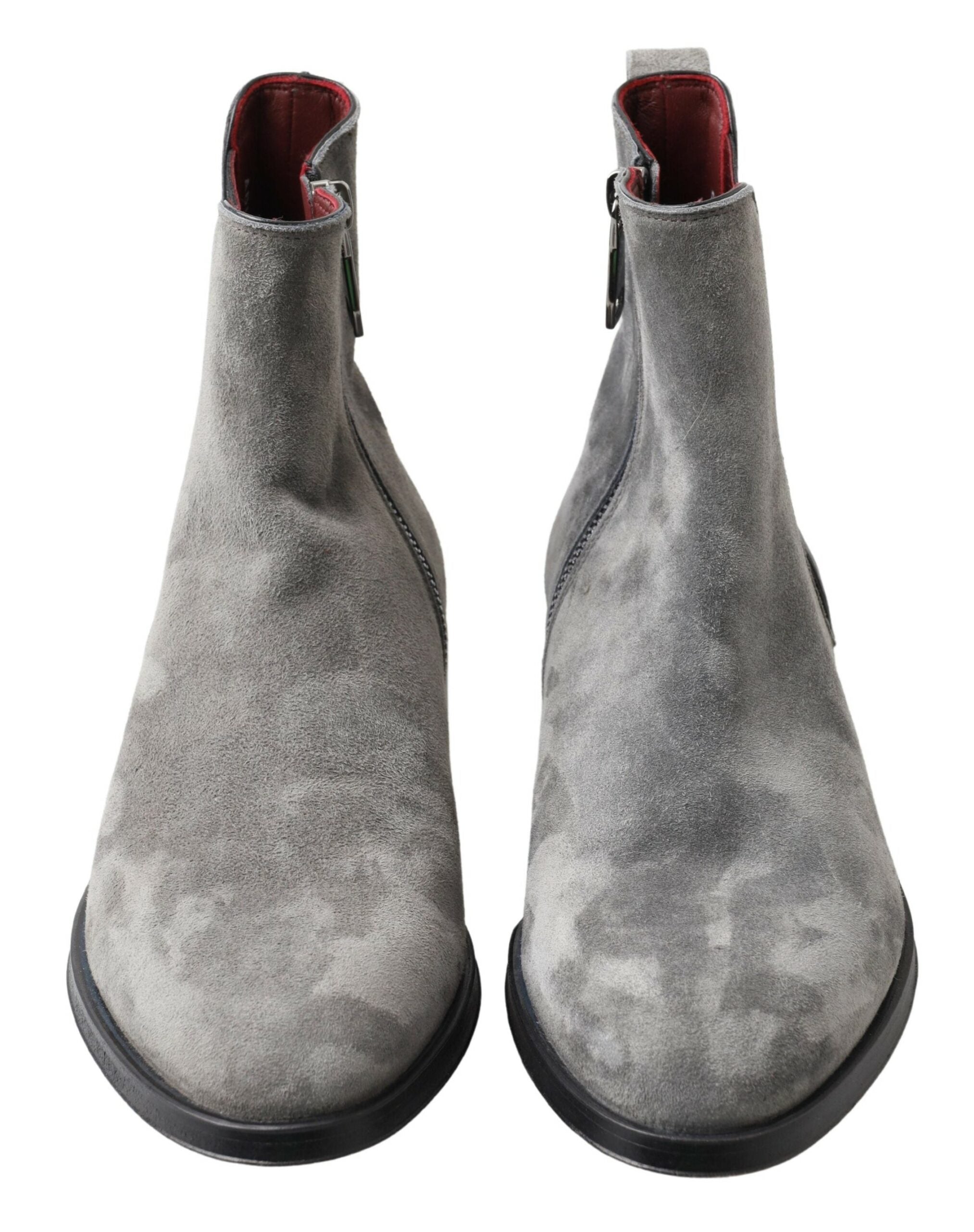 Gray leather men's ankle boots by Dolce & Gabbana, featuring sleek design and sturdy soles.