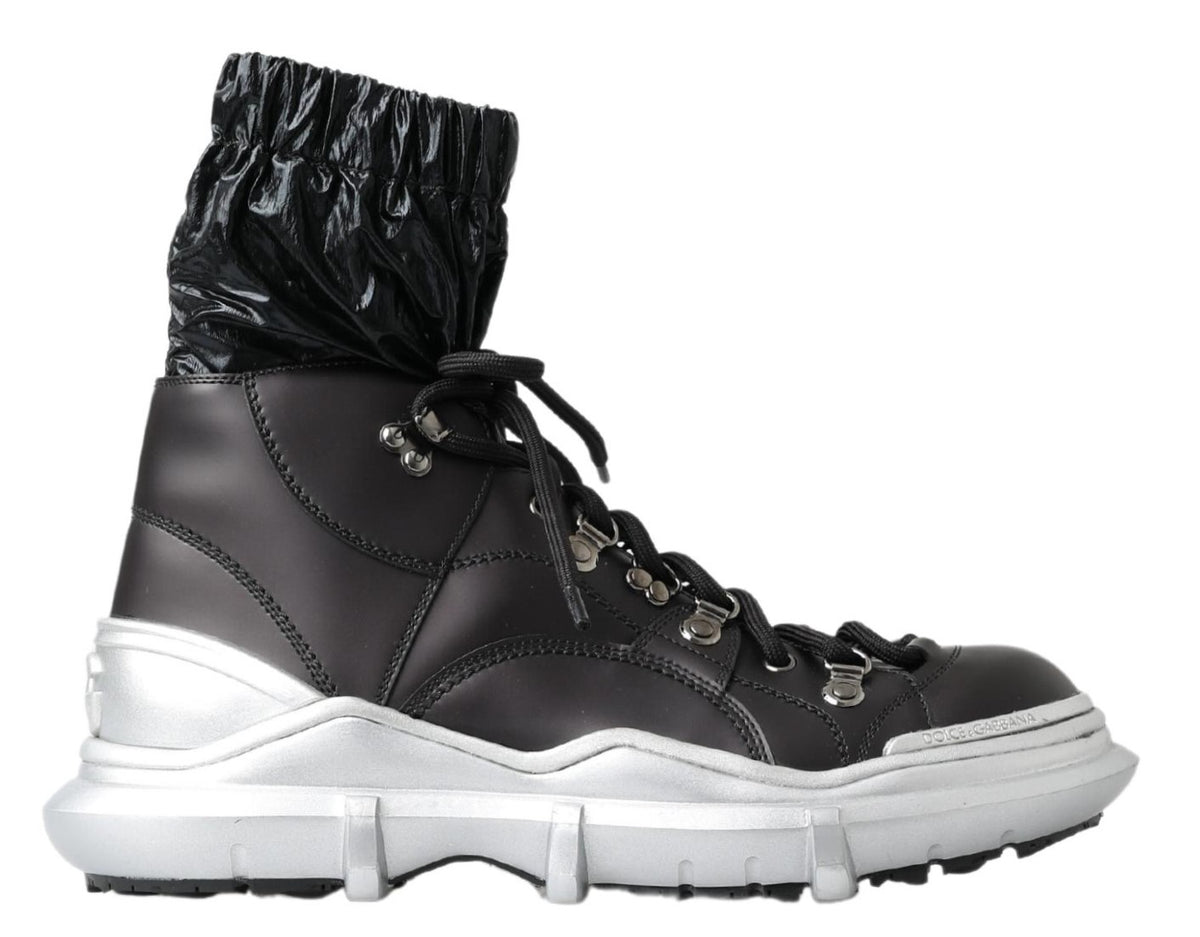 Black nylon Galileo high top sneakers by Dolce & Gabbana, stylish men's shoes with a sleek high-top design.