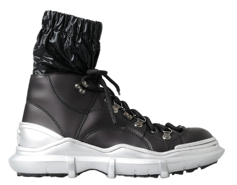 Black nylon Galileo high top sneakers by Dolce & Gabbana, stylish men's shoes with a sleek high-top design.