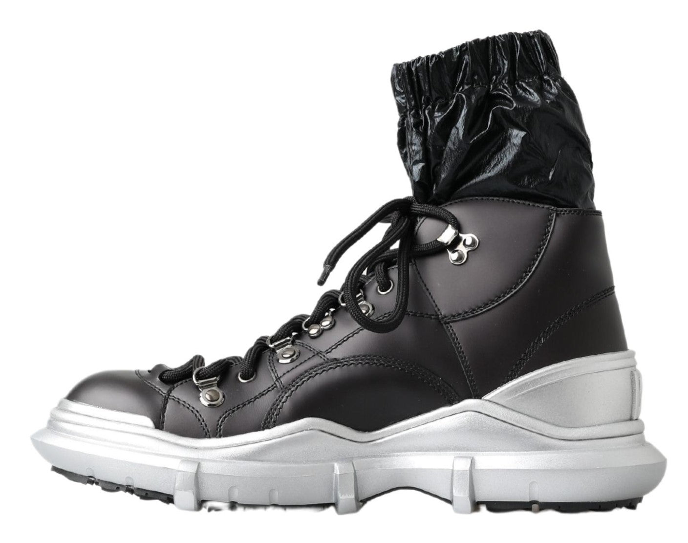 Dolce & Gabbana black nylon Galileo high top sneakers showing sleek design and lace-up style on a plain background.