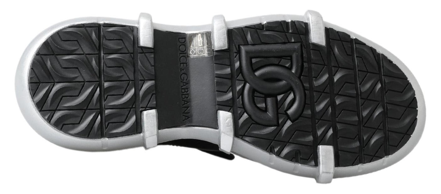 Black nylon Dolce & Gabbana Galileo high top sneakers with white rubber soles and laces, stylish athletic footwear.