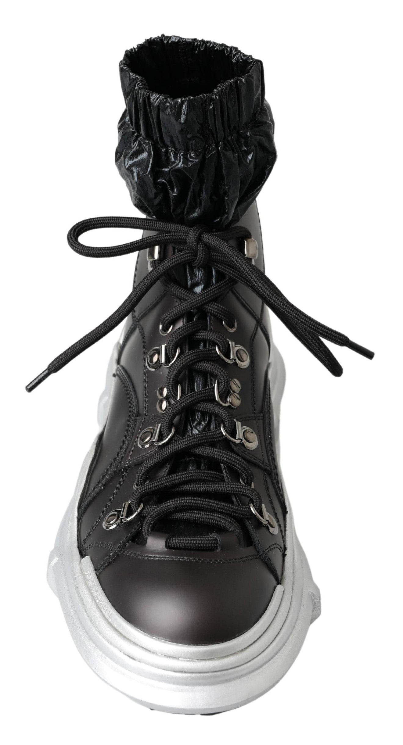 Black nylon Galileo high-top sneakers by Dolce & Gabbana, featuring sleek design and lace-up closure for stylish footwear.