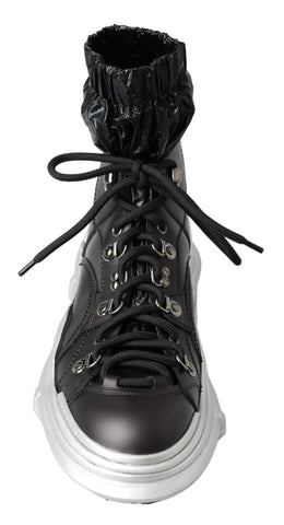 Black nylon Galileo high-top sneakers by Dolce & Gabbana, featuring sleek design and lace-up closure for stylish footwear.