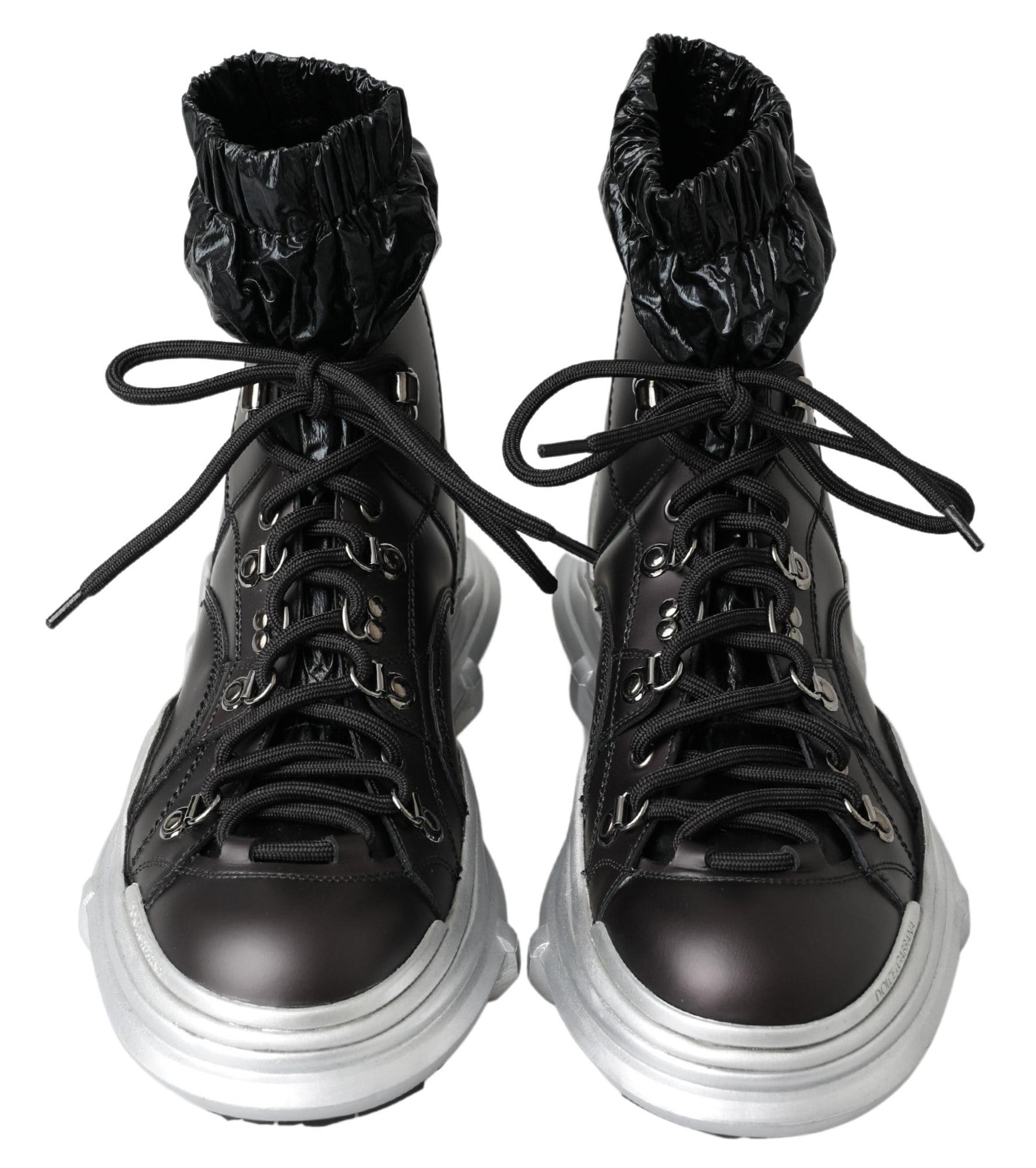 Black nylon Dolce & Gabbana Galileo high top sneakers with white sole and lace-up design.