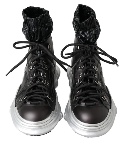 Black nylon Dolce & Gabbana Galileo high top sneakers with white sole and lace-up design.