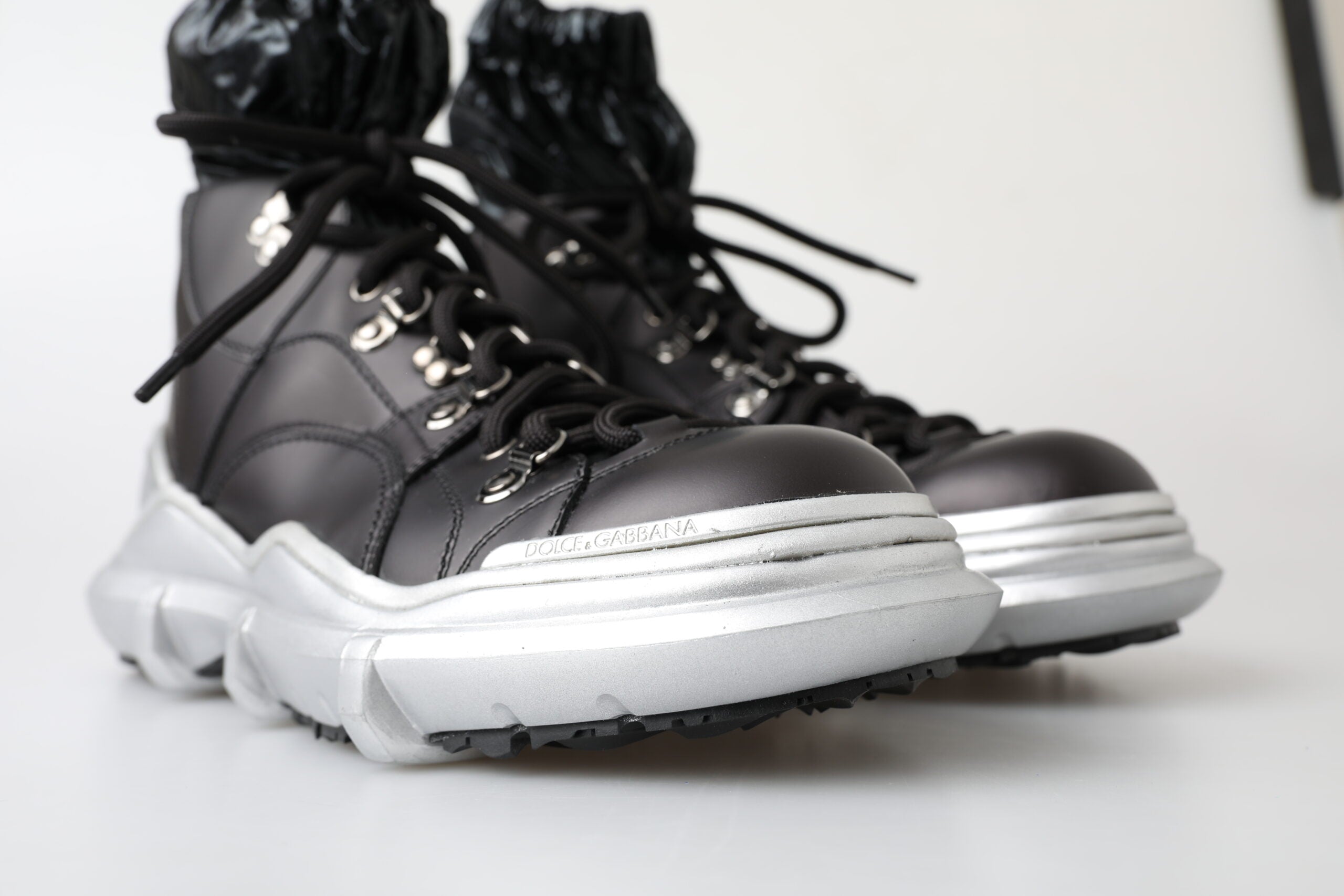 Black nylon Galileo high-top sneakers by Dolce & Gabbana with lace-up design and stylish casual footwear appearance.