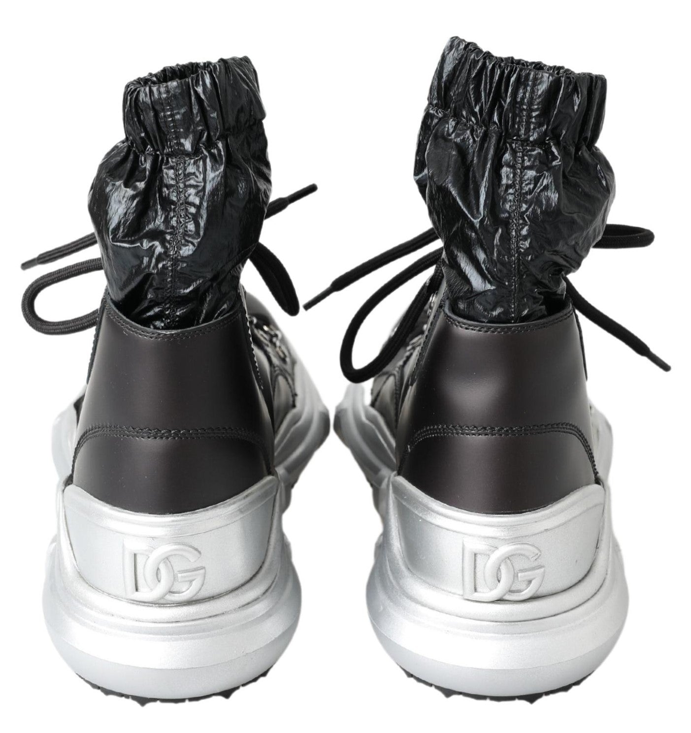 Black nylon Galileo high top sneakers by Dolce & Gabbana, featuring a sleek design and high-top style with lace-up closure.