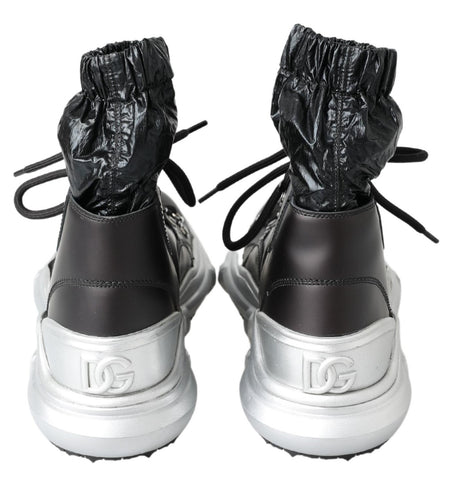 Black nylon Galileo high top sneakers by Dolce & Gabbana, featuring a sleek design and high-top style with lace-up closure.