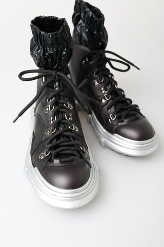 Dolce & Gabbana black nylon Galileo high top sneakers shoes with laces and sporty design.