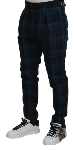 Blue and purple plaid wool trousers by Dolce & Gabbana, tailored fit with classic pattern and stylish design.