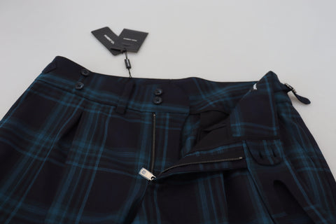 Blue and purple plaid wool trousers from Dolce & Gabbana, tailored fit with classic pattern and soft fabric.