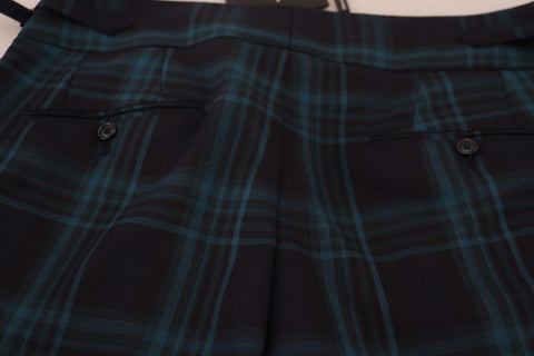 Blue and purple plaid wool trousers by Dolce & Gabbana, featuring tailored fit and classic plaid pattern.