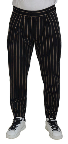 Black and beige striped cotton stretch pants by Dolce & Gabbana, showing a close-up of the stylish striped fabric and tailored fit.