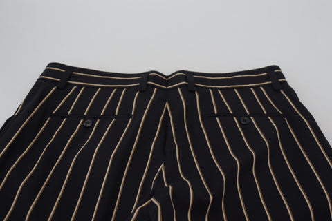 Black and beige striped cotton stretch pants by Dolce & Gabbana, featuring a stylish, fitted design.