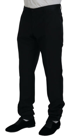 Black wool silk trouser pants by Dolce & Gabbana, tailored fit with sleek design, shown on a neutral background.