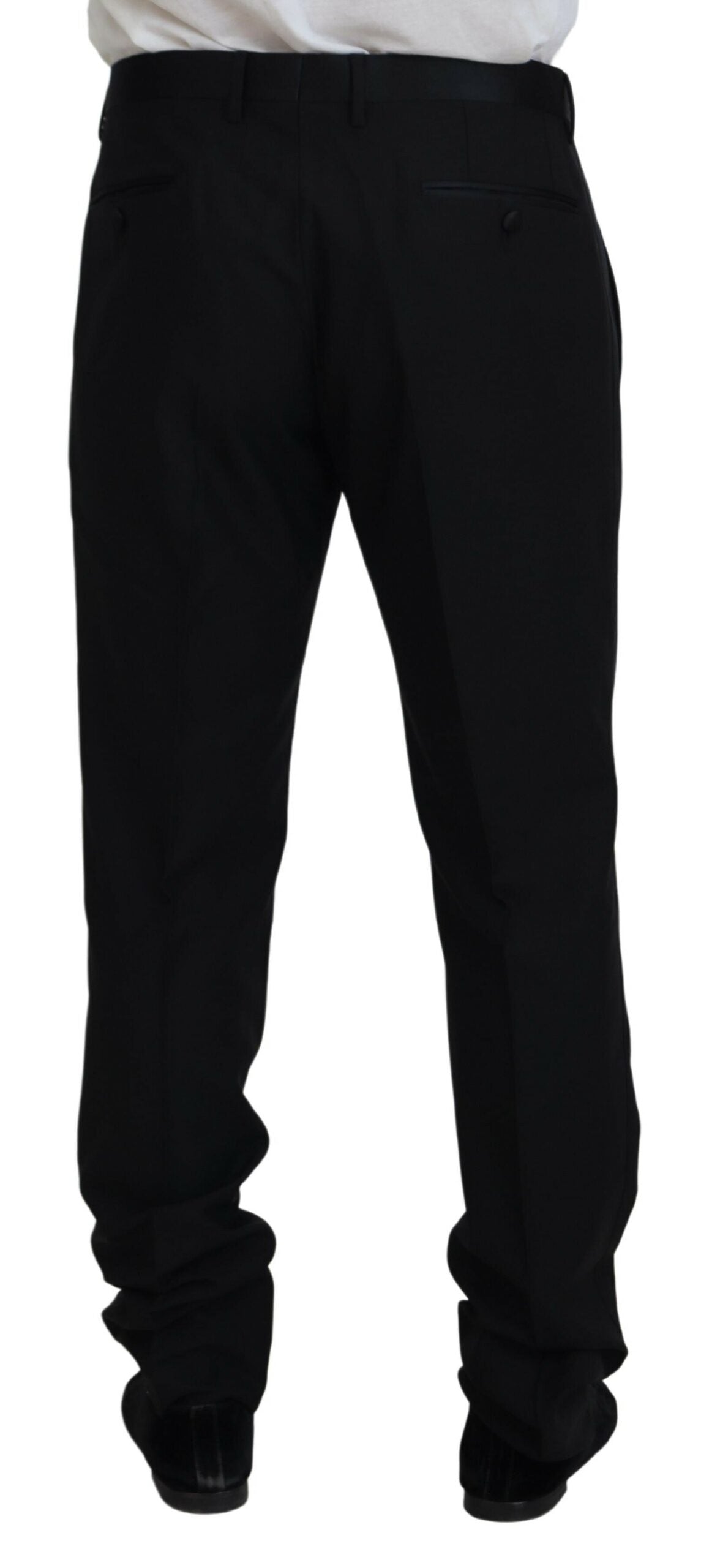 Black wool silk trouser pants by Dolce & Gabbana, featuring a tailored fit and elegant design.
