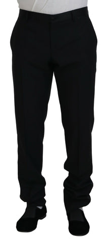 Black wool silk trouser pants by Dolce & Gabbana, tailored fit with sleek fabric and classic design for elegant style.