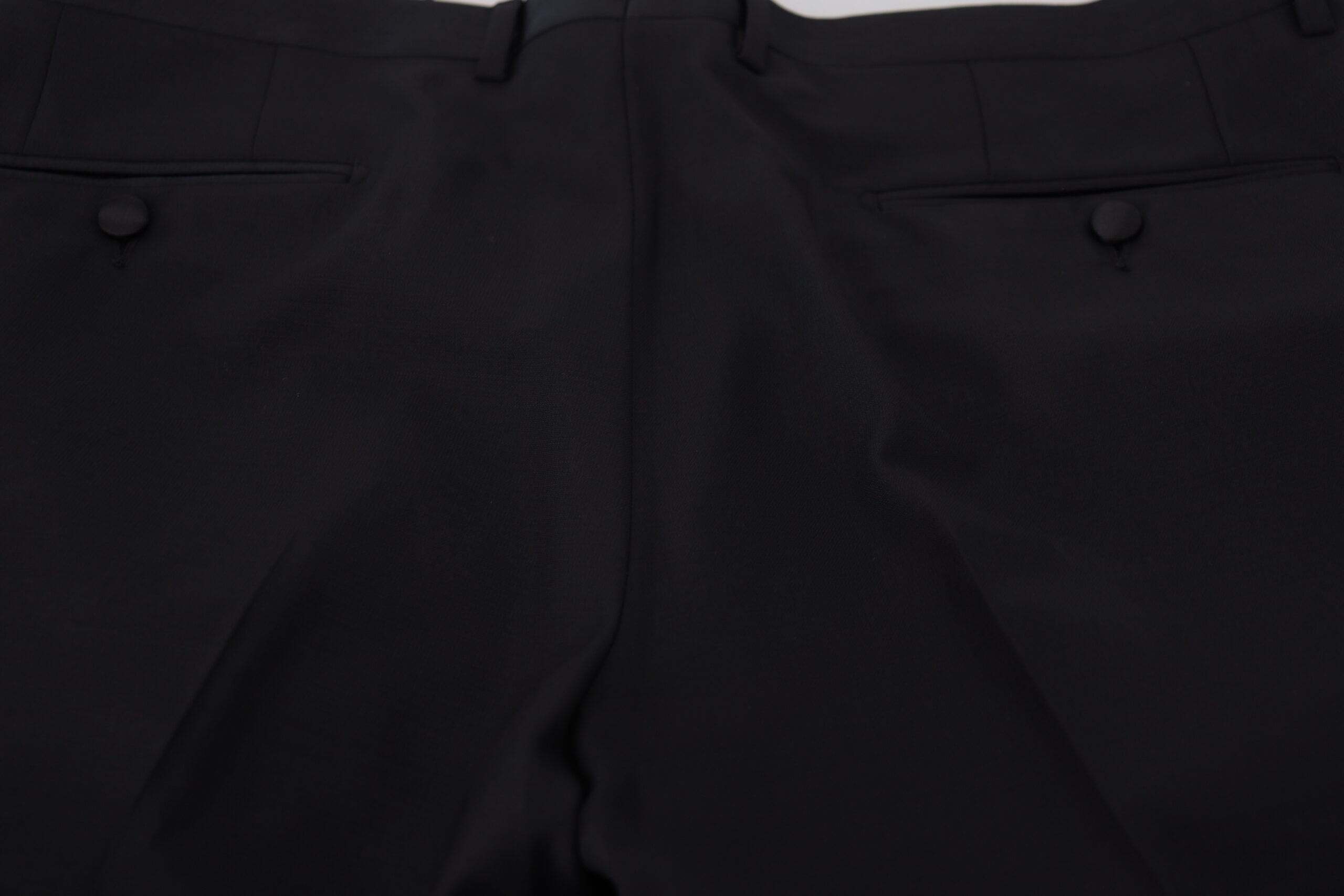 Black wool silk trouser pants by Dolce & Gabbana, tailored fit with sleek, elegant design and classic styling.