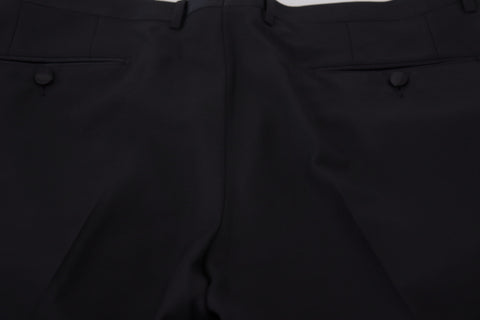 Black wool silk trouser pants by Dolce & Gabbana, tailored fit with sleek, elegant design and classic styling.