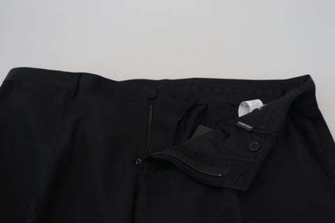 Black wool silk trouser pants by Dolce & Gabbana, tailored fit with sleek fabric and classic design.