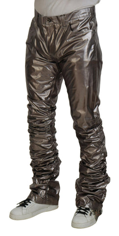 Silver metallic nylon stretch pants by Dolce & Gabbana, featuring a sleek, fitted design with a metallic sheen.