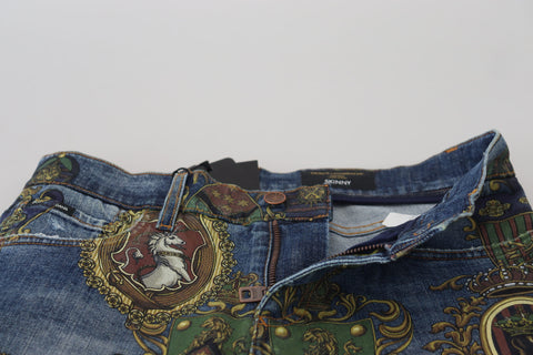 Blue Medal Print Dolce & Gabbana slim fit cotton jeans with a stylish medal design and classic five-pocket style.
