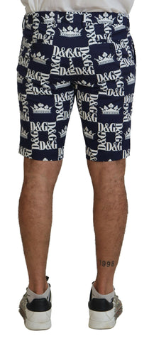 Blue cotton chino shorts with Dolce & Gabbana logo print, featuring a casual fit and stylish design.