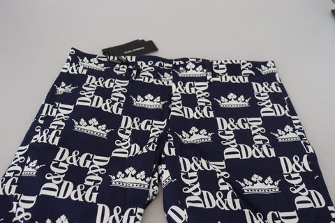 Blue Dolce & Gabbana logo print cotton chino shorts, casual men's warm-weather apparel, with front pockets and relaxed fit.
