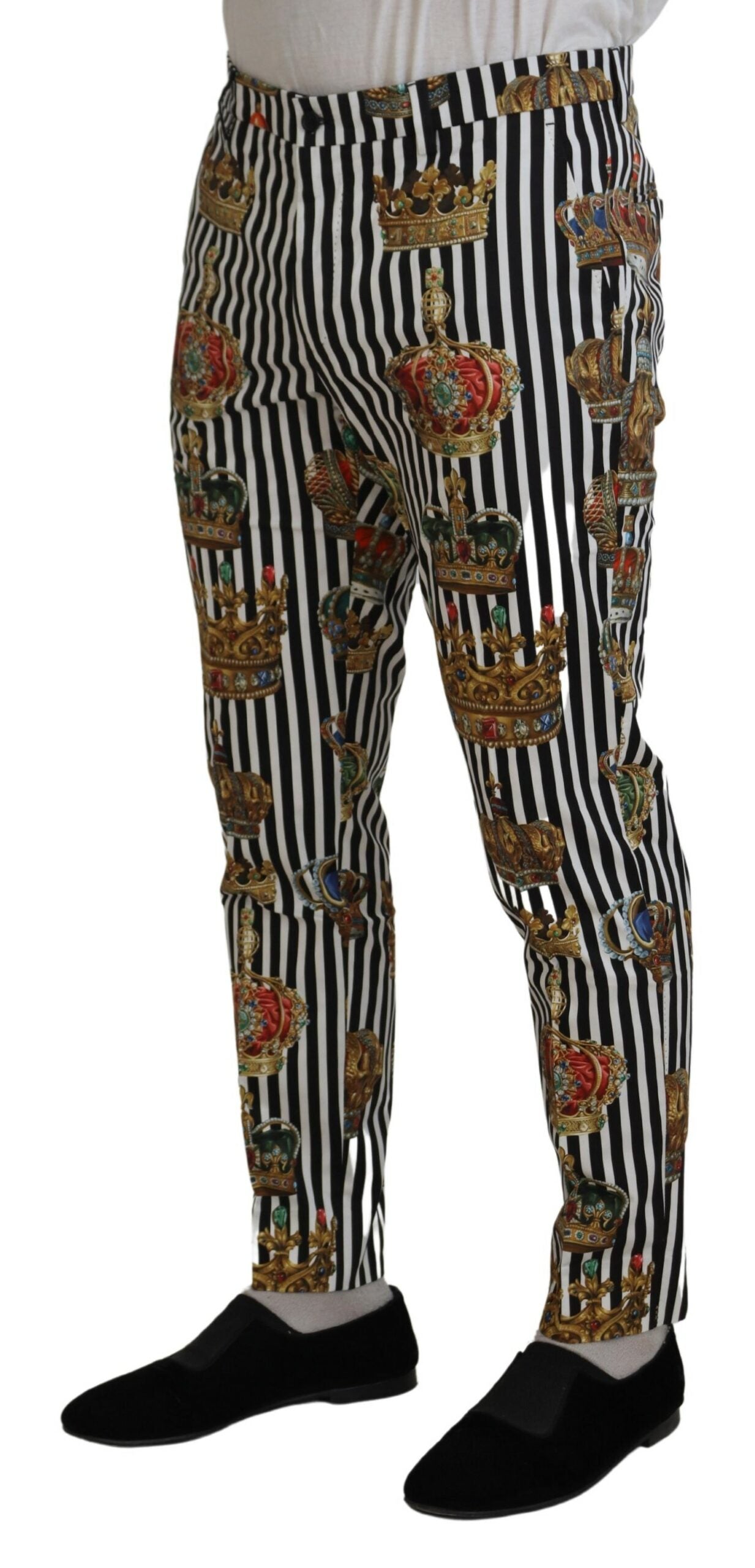 White cotton stretch crown trouser pants by Dolce & Gabbana, featuring a tailored fit and classic design.