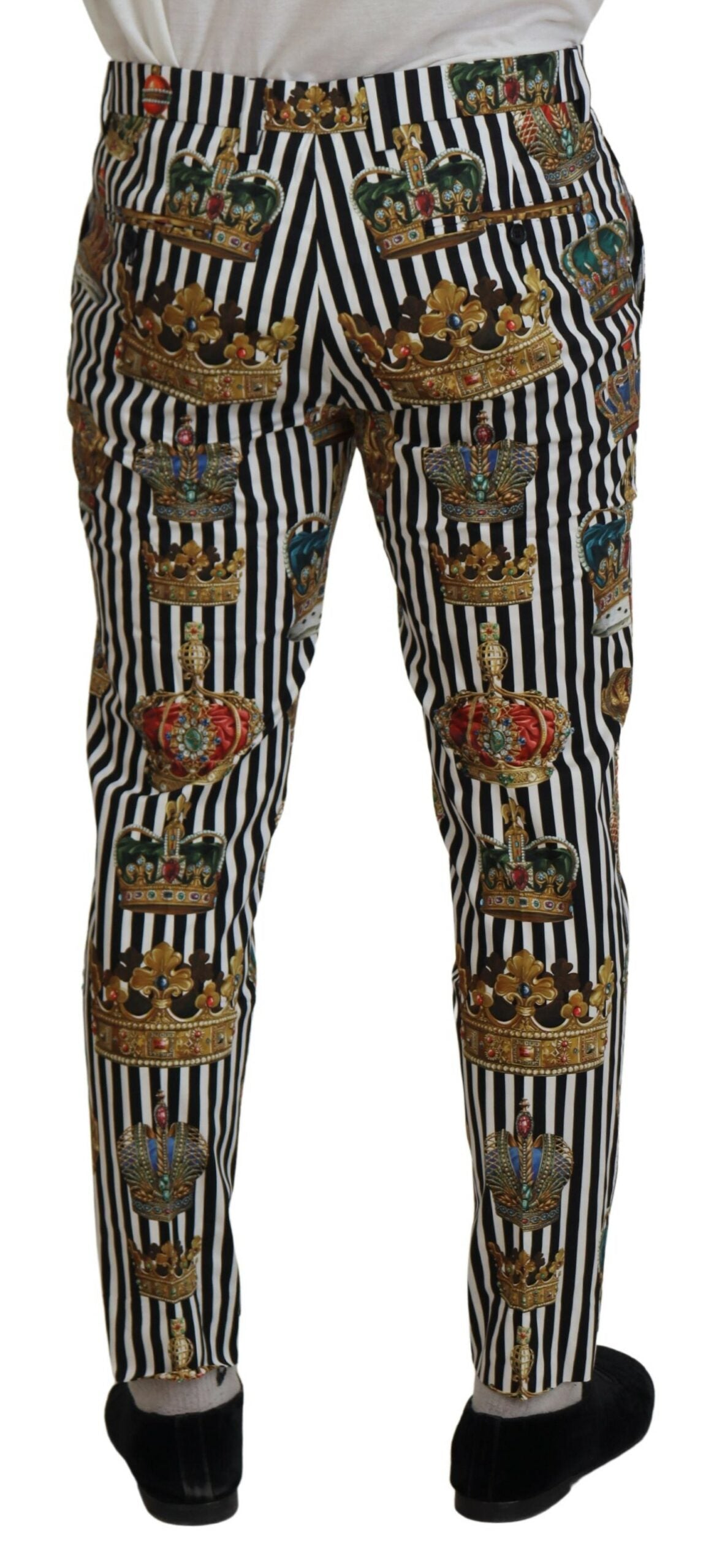 White cotton stretch crown trouser pants by Dolce & Gabbana, featuring a tailored fit and classic design.