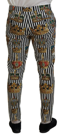 White cotton stretch crown trouser pants by Dolce & Gabbana, featuring a tailored fit and classic design.