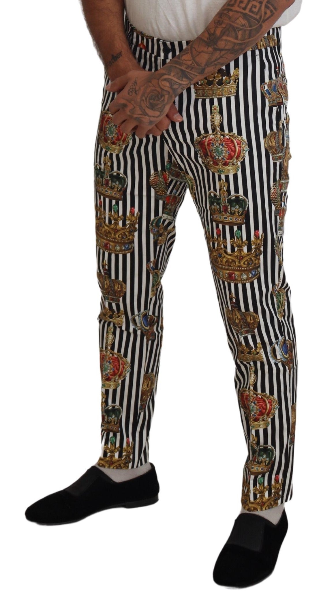 White cotton stretch crown trouser pants by Dolce & Gabbana, shown with a tailored fit and classic design.
