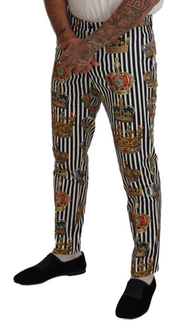 White cotton stretch crown trouser pants by Dolce & Gabbana, shown with a tailored fit and classic design.