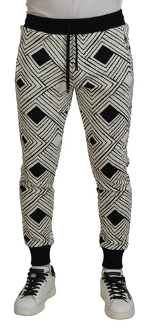 Black and white cotton sport trousers by Dolce & Gabbana, featuring a relaxed fit and sporty design.