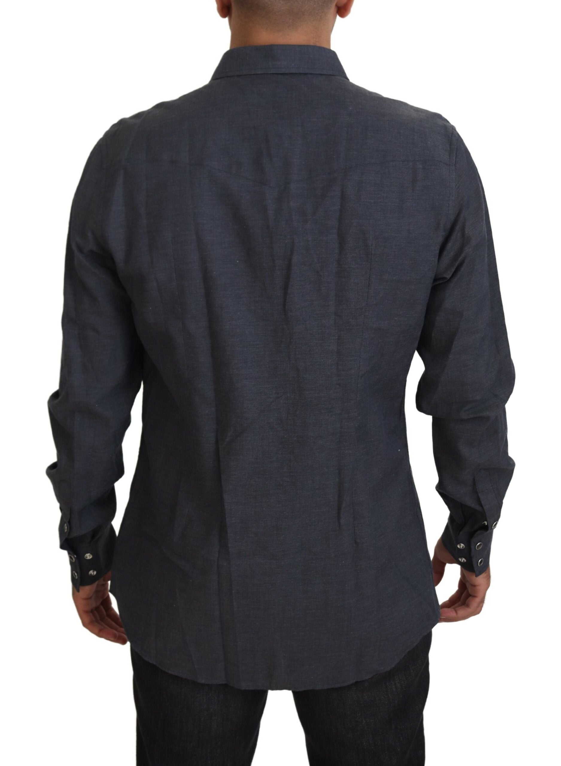 Blue cotton denim Dolce & Gabbana crystal bee shirt with embroidered details and button-front design.