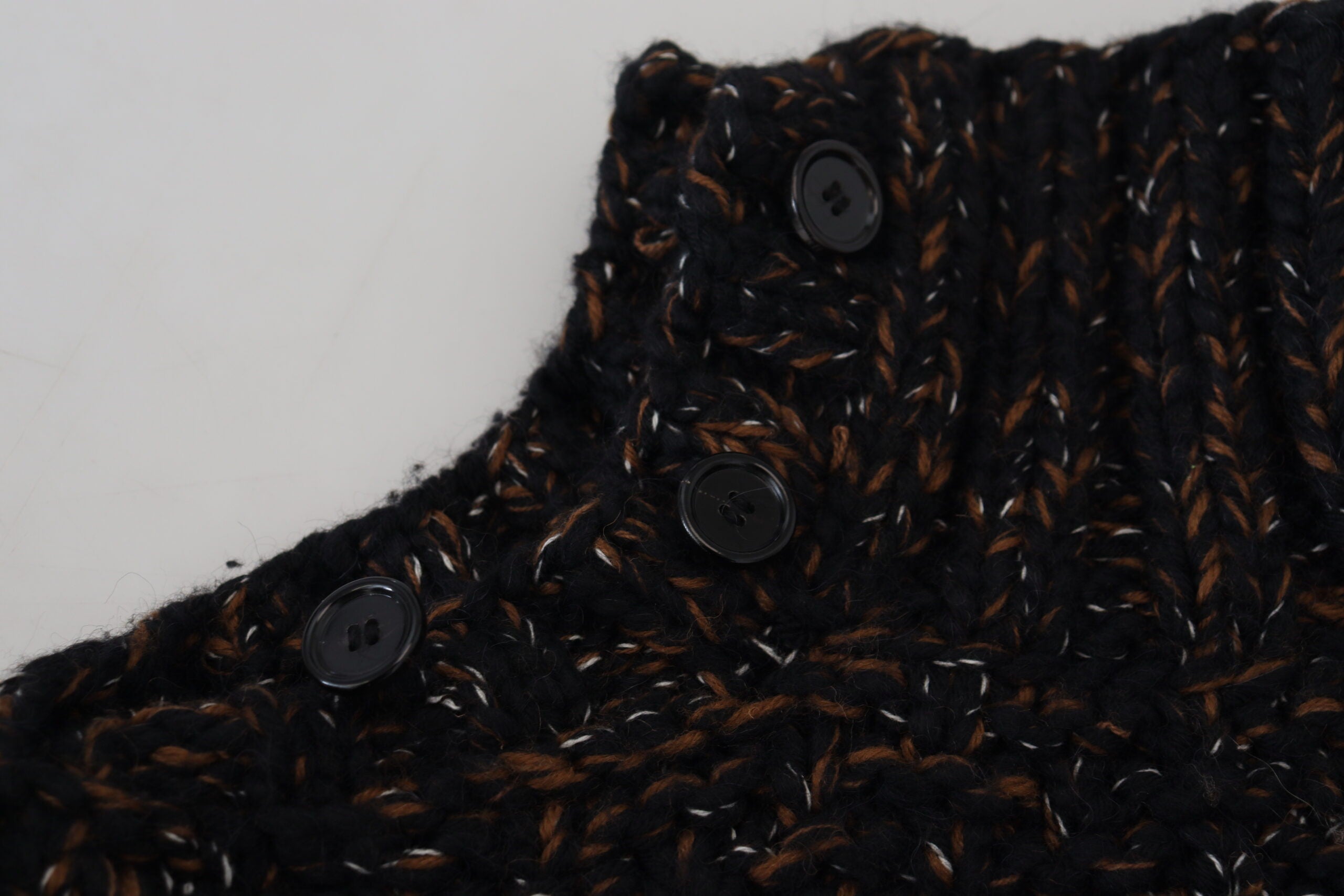 Brown Dolce & Gabbana Fatto A Mano turtleneck sweater with ribbed knit, close-up showing cozy texture and craftsmanship.