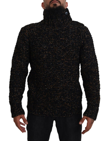 Brown Dolce & Gabbana Fatto A Mano turtleneck pullover sweater, cozy knit with a classic fit, shown on a model.