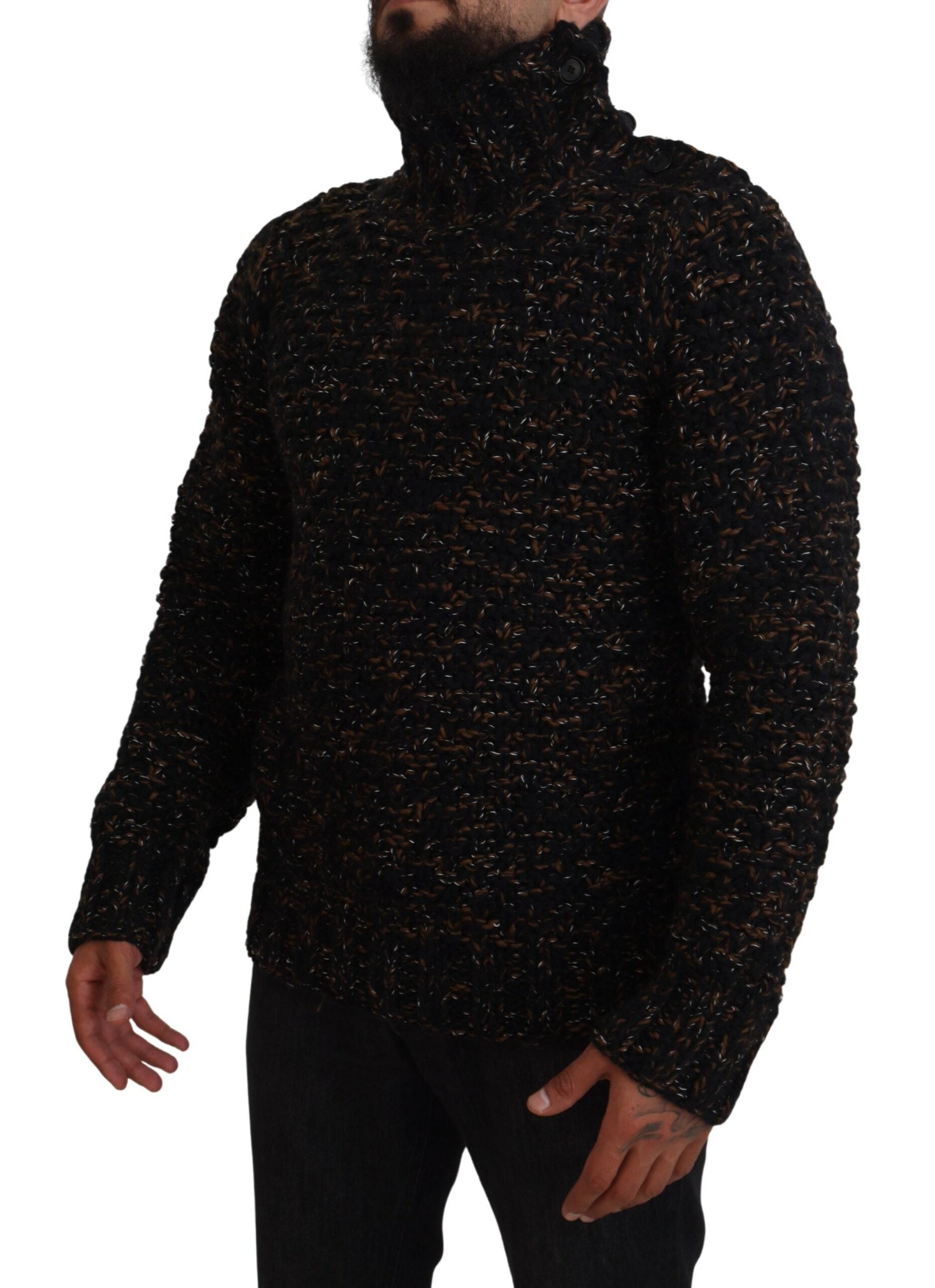 Brown Dolce & Gabbana Fatto A Mano turtleneck pullover sweater with a cozy knit texture and classic fit.