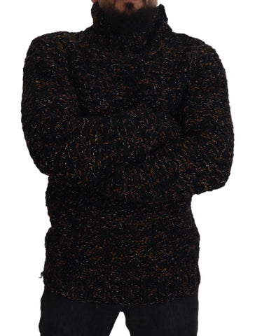 Brown Dolce & Gabbana Fatto A Mano turtleneck pullover sweater on a model, showcasing cozy knit texture and classic design.