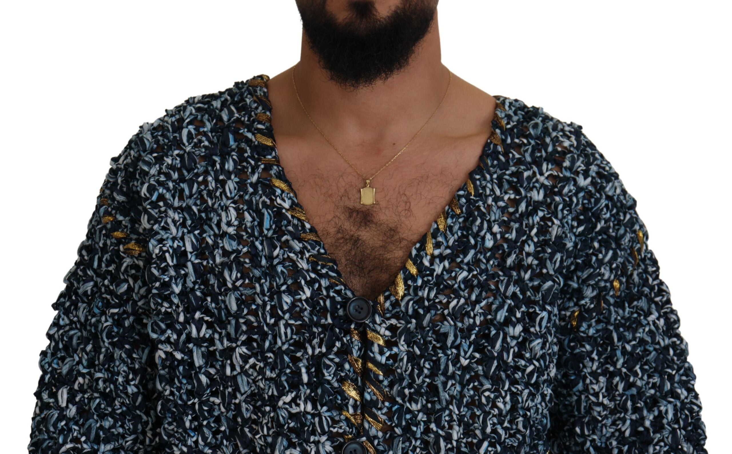 Blue button cardigan sweater by Dolce & Gabbana, featuring a classic knit design with button closure and long sleeves.