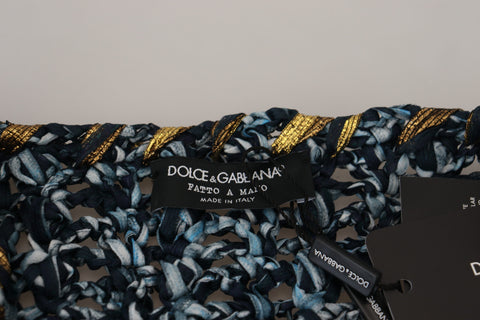 Blue Dolce & Gabbana Button Cardigan Sweater with front buttons and ribbed cuffs, styled on a model.