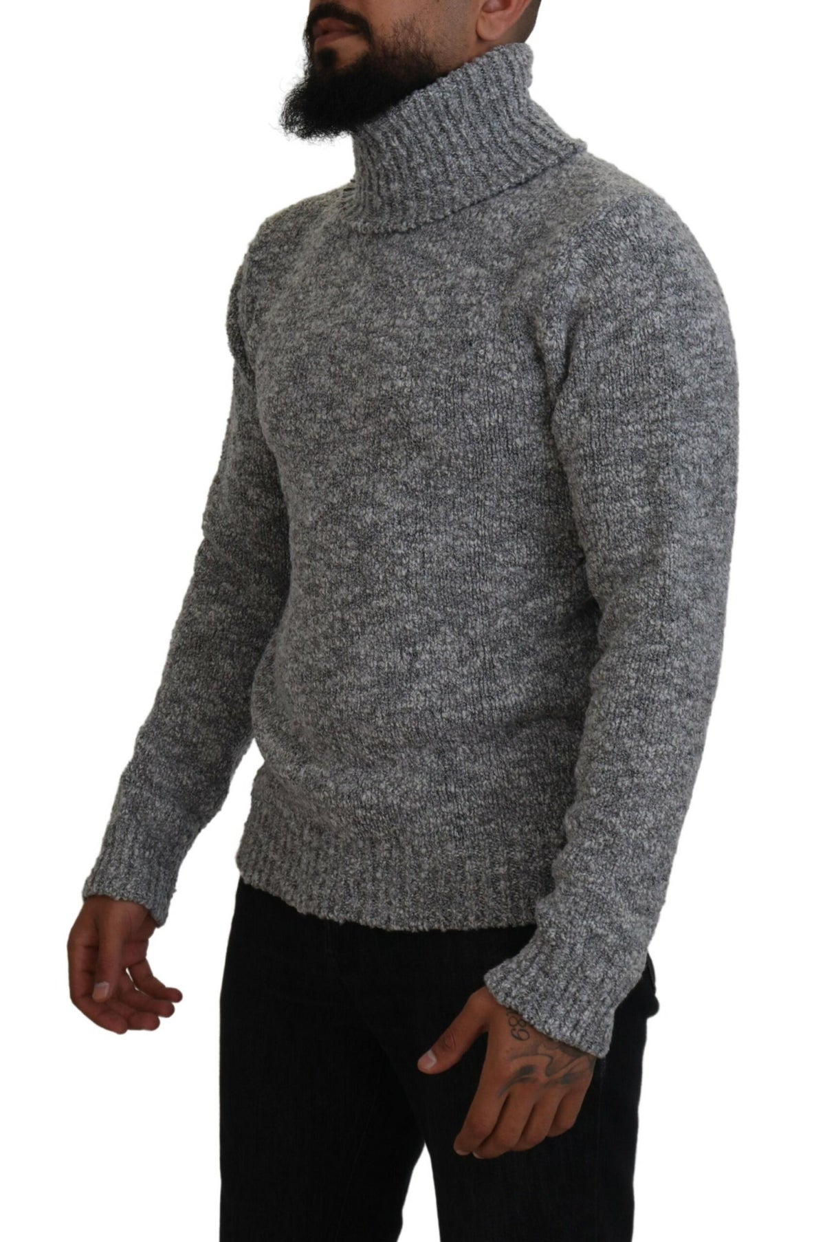 Gray wool knit turtleneck sweater by Dolce & Gabbana, featuring a cozy, fitted design with ribbed collar and cuffs.