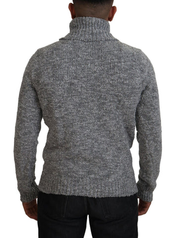 Gray wool knit turtleneck pullover sweater by Dolce & Gabbana, featuring a cozy, fitted design with a classic ribbed collar.