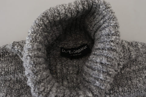 Gray wool knit turtleneck sweater by Dolce & Gabbana, showcasing a cozy, textured knit with a high neckline and long sleeves.
