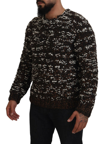 Brown knitted wool handmade sweater by Dolce & Gabbana, featuring a cozy, textured design and classic fit.